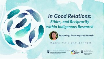 March 25th, 2021 – In Good Relations:  Ethics, and Reciprocity within Indigenous Research with Dr. Margaret Kovach