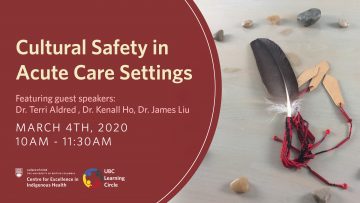 March 4th, 2021 – Cultural Safety in Acute Care Settings with Dr. Terri Aldred, Dr. Kendall Ho and Dr. James Liu