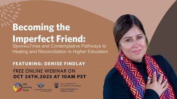 October 24th, 2023 – Becoming the Imperfect Friend: Sḵwx̱wú7mesh and Contemplative Pathways to Healing and Reconciliation in Higher Education with Denise Findlay