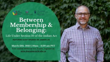 March 13th, 2025 – Between Membership & Belonging: Life Under Section 10 of the Indian Act with Dr. Damien Lee